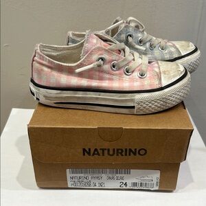 Naturino Pink and Light Blue Gingham Low-Top Sneakers